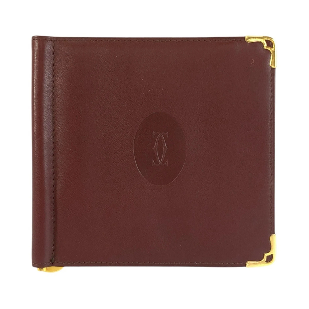 CARTIER Cartier Must Line Bordeaux Gold Hardware Leather Billfold with Money ...